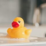 a wet yellow rubber duck