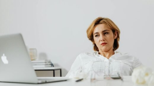 tired woman working from home